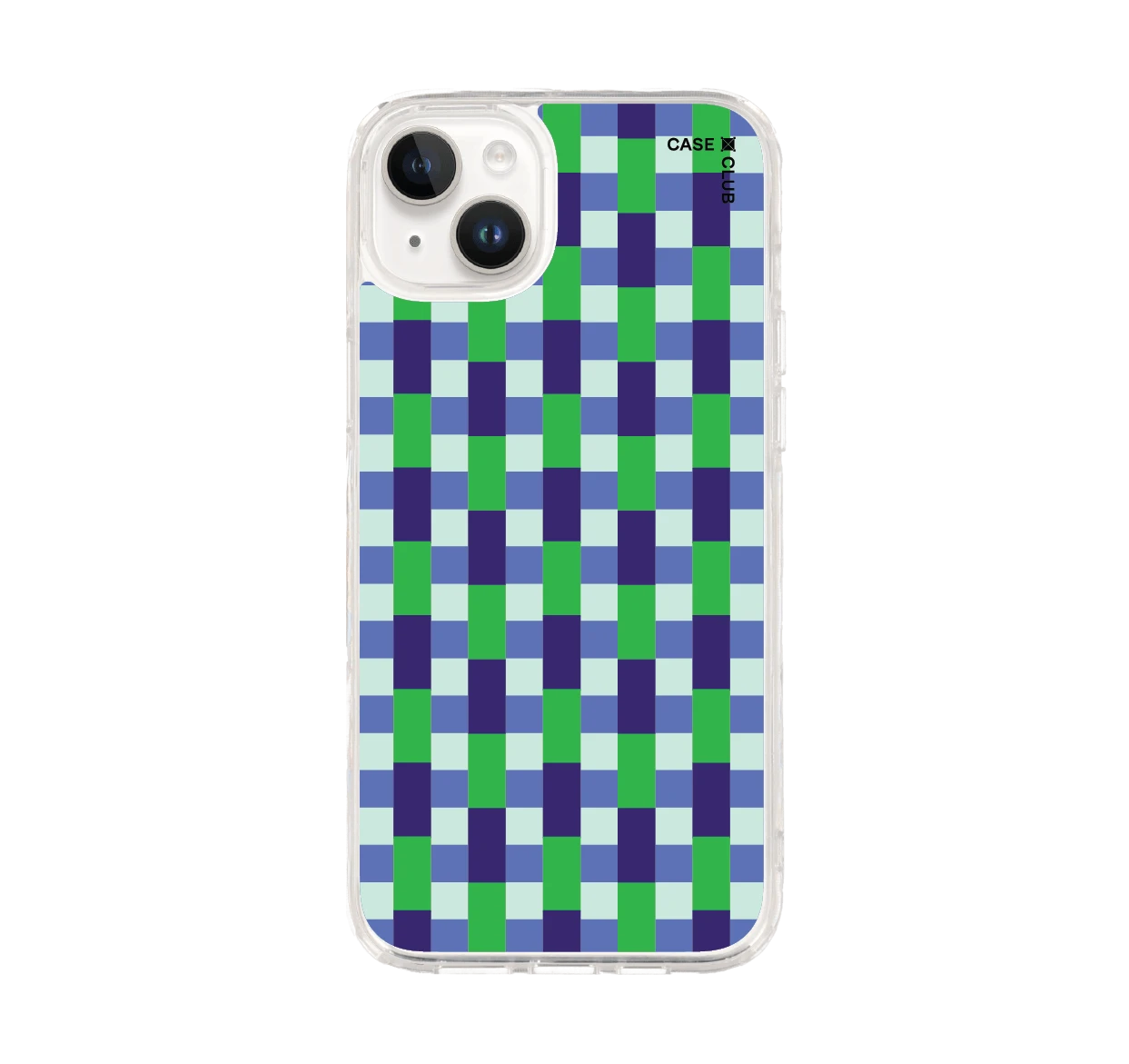iphone 14 plus clear case green & blue multi color tile